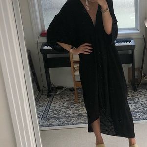 Black textured button down dress H&M